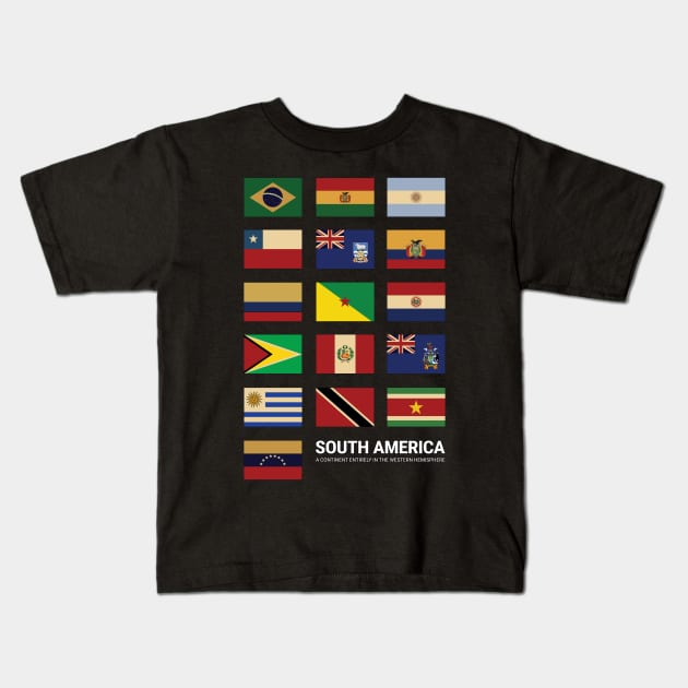 South America Country Flags Set Kids T-Shirt by KewaleeTee